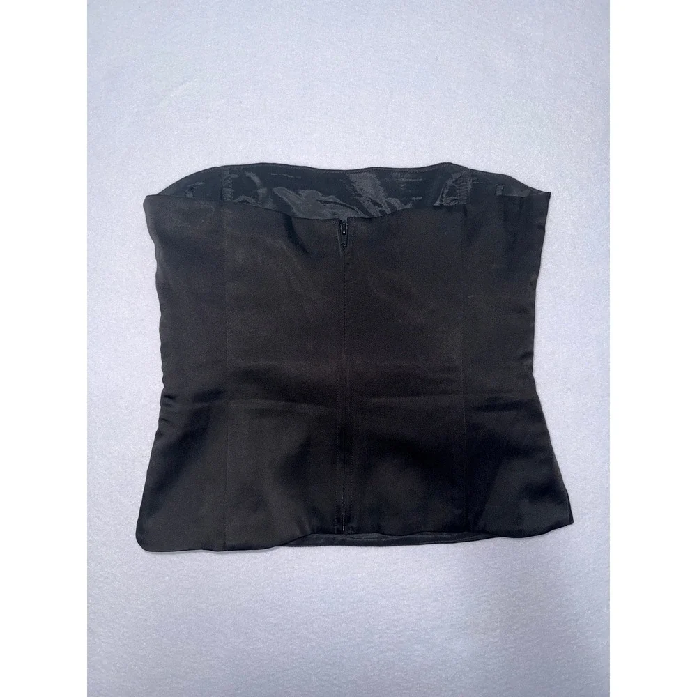 BCBGMAXAZRIA Black Satin Strapless Corset Top Draped Pleated Wrap Blouse Small - Picture 3 of 4